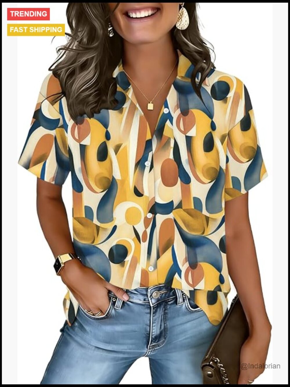Short Sleeve Button Down Blouse Casual Summer Vacation Top - Picture 1 of 7